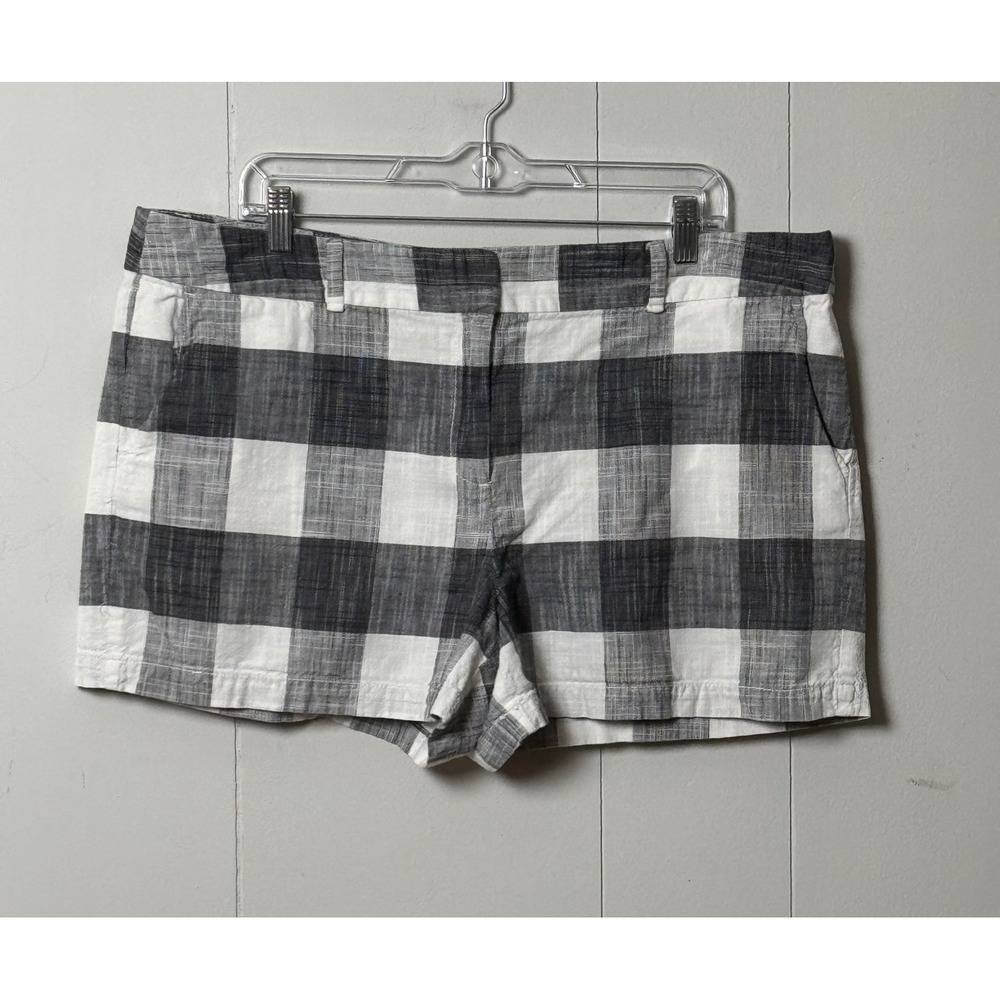 Loft Outlet Women's Black White Buffalo Plaid 100% Cotton Shorts Size 16